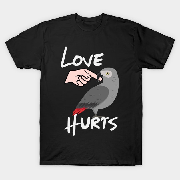 Love Hurts African Grey Parrot Biting Finger T-Shirt by Einstein Parrot